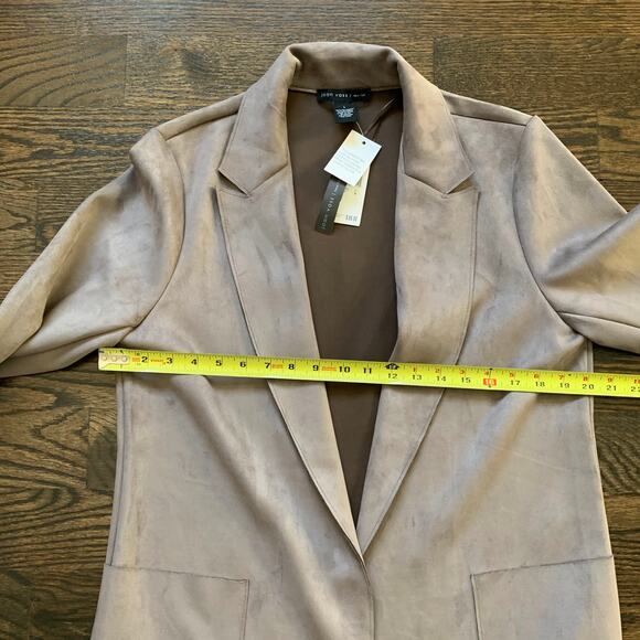 Faux Suede Blazer Jacket Taupe Size Large by Joan Vass NEW Taupe Career Workwear - Picture 9 of 10